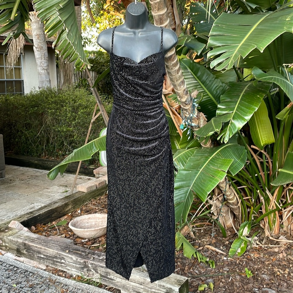 Laundry velvet, and silver Lurex asymmetric slip dress